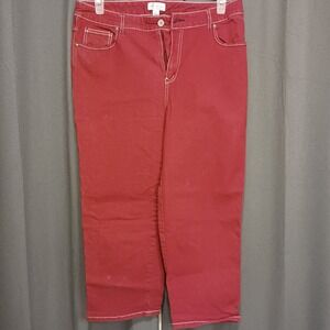 Denim & Company Women's Red Denim Embellished Back Pocket Cropped Jeans Pants 12